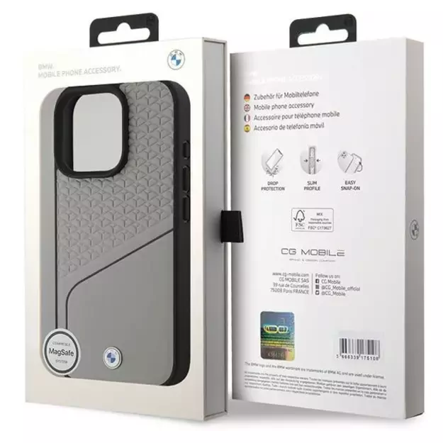 BMW Sign Leather Textured and Line MagSafe iPhone 16 Pro Case - Gray 12