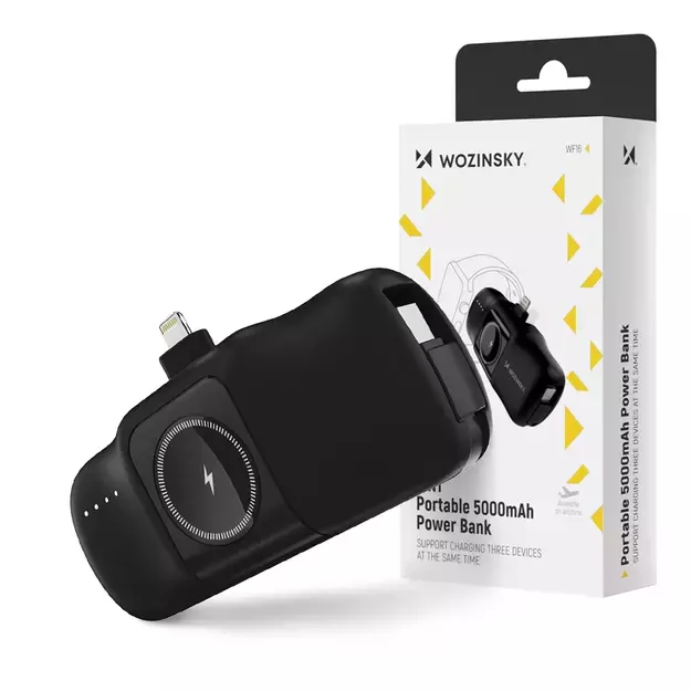 Wozinsky WF16-YLS 5000mAh 15W Lightning Mini Power Bank with Built-in USB-C Cable and Apple Watch Charger - Black 23
