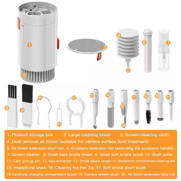 20in1 Multifunctional Cleaning Kit for Headphones, Keyboards and Displays - White 6