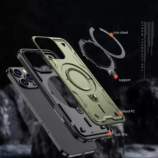 Hybrid Armor Trendy Case with MagSafe for iPhone 16 Pro Max - Green 1