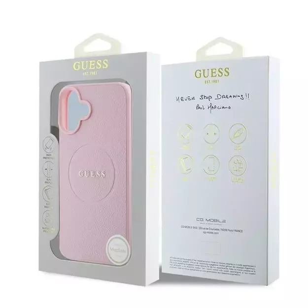 Guess Grained Gold Ring MagSafe iPhone 16 Plus Case - Pink 7