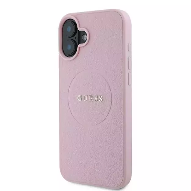 Guess Grained Gold Ring MagSafe iPhone 16 Plus Case - Pink 1