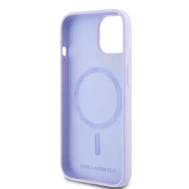 Karl Lagerfeld Silicone Karl&amp Choupette Heads Ring MagSafe iPhone 15 Case - Purple 6