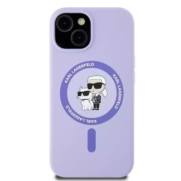 Karl Lagerfeld Silicone Karl&amp Choupette Heads Ring MagSafe iPhone 15 Case - Purple 2