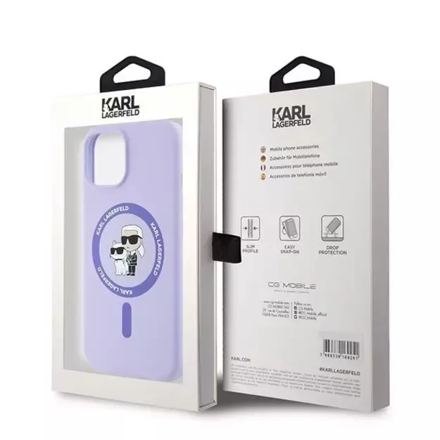 Karl Lagerfeld Silicone Karl&amp Choupette Heads Ring MagSafe iPhone 15 Case - Purple 7