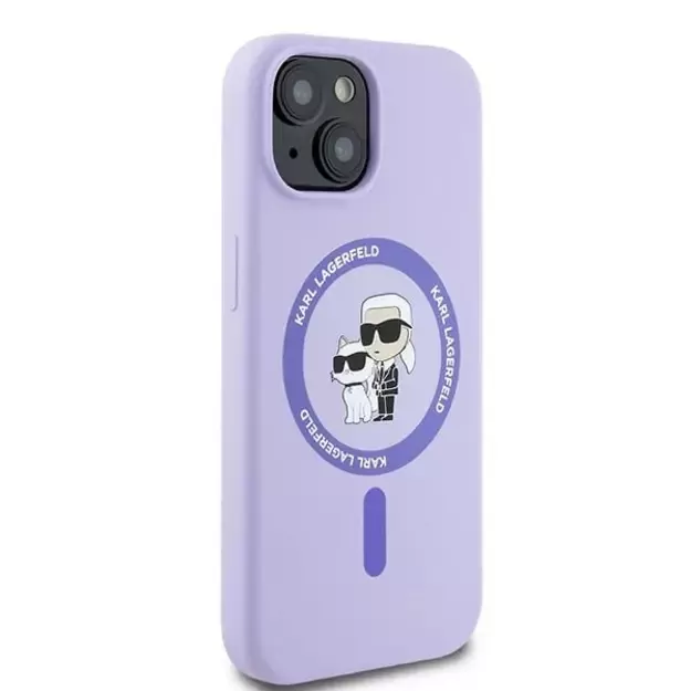 Karl Lagerfeld Silicone Karl&amp Choupette Heads Ring MagSafe iPhone 15 Case - Purple 3