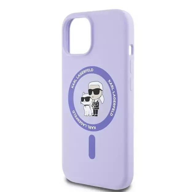 Karl Lagerfeld Silicone Karl&amp Choupette Heads Ring MagSafe iPhone 15 Case - Purple 5