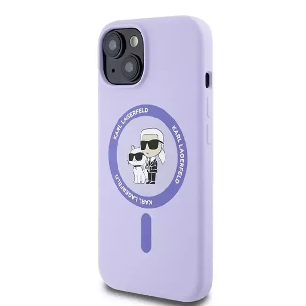 Karl Lagerfeld Silicone Karl&amp Choupette Heads Ring MagSafe iPhone 15 Case - Purple 1