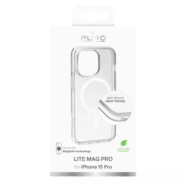 Puro Cover in PC+TPU+TPE with integrated magnets &quot LITE MAG PRO&quot  for iPhone 15 Pro, white color 1