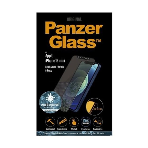 PanzerGlass E2E Super+ Microfracture antibacterial tempered glass for iPhone 12 mini - with black frame 2