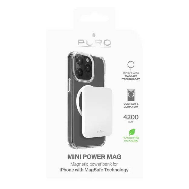 Puro Slim Power Mag 4200mAh Power Bank with MagSafe USB-C - White 1