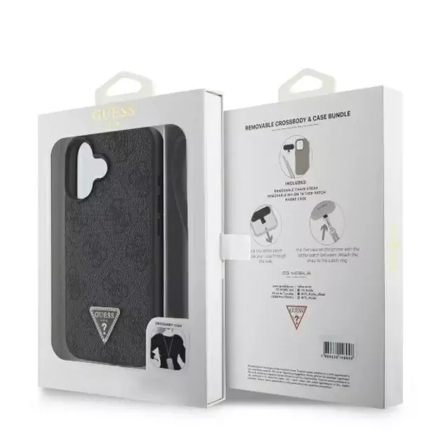 Guess Leather Metal Logo Strass Crossbody Case for iPhone 16 - Black 16