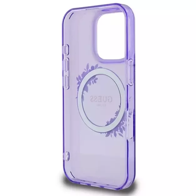 Guess IML Flowers Wreath MagSafe iPhone 16 Pro Case - Purple 13