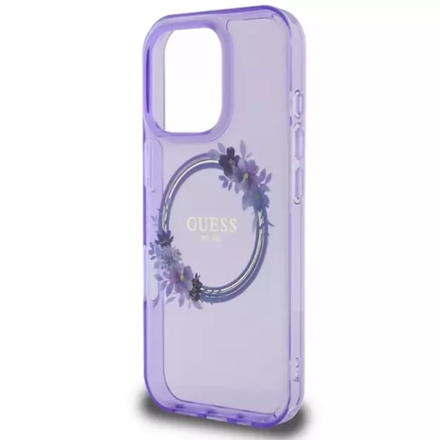 Guess IML Flowers Wreath MagSafe iPhone 16 Pro Case - Purple 12