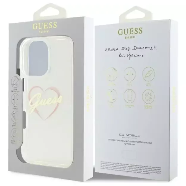 Guess IML Heart Case for iPhone 16 Pro - Transparent 14