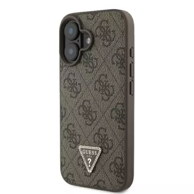 Guess Leather Metal Logo Strass Crossbody Case for iPhone 16 - Brown 1