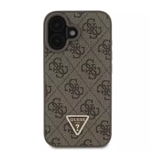 Guess Leather Metal Logo Strass Crossbody Case for iPhone 16 - Brown 2