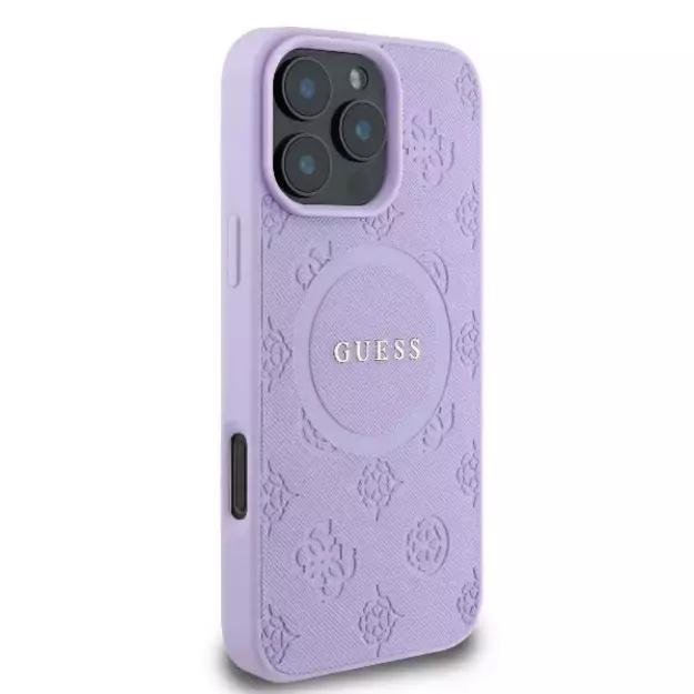 Guess Saffiano Peony Classic Logo MagSafe iPhone 16 Pro Case - Purple 10