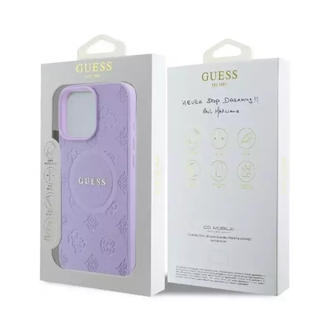 Guess Saffiano Peony Classic Logo MagSafe iPhone 16 Pro Case - Purple 14