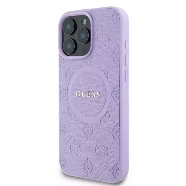 Guess Saffiano Peony Classic Logo MagSafe iPhone 16 Pro Case - Purple 8