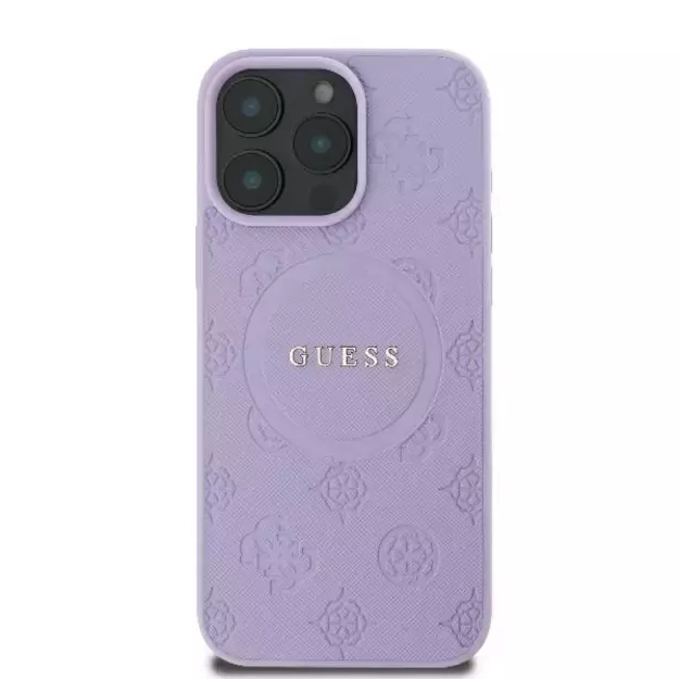 Guess Saffiano Peony Classic Logo MagSafe iPhone 16 Pro Case - Purple 9