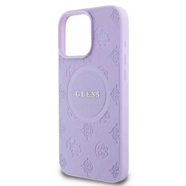 Guess Saffiano Peony Classic Logo MagSafe iPhone 16 Pro Case - Purple 12