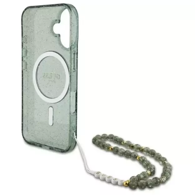 Guess IML Glitter With Pearl Strap MagSafe case for iPhone 16 Plus - green 5