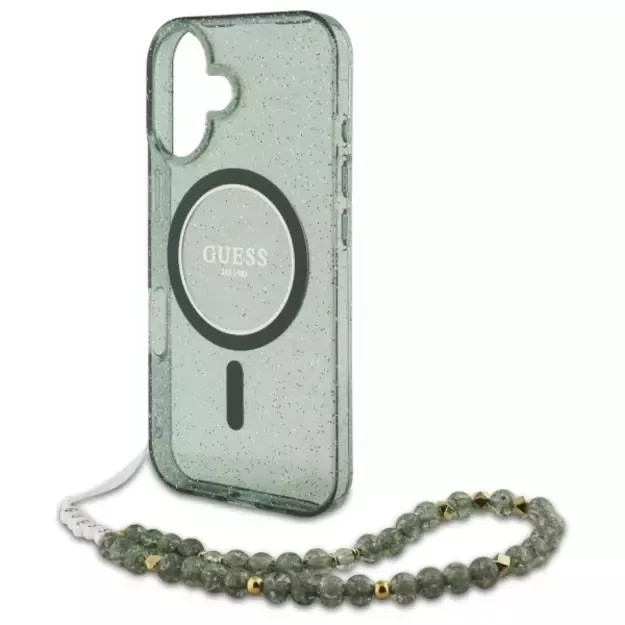 Guess IML Glitter With Pearl Strap MagSafe case for iPhone 16 Plus - green 4