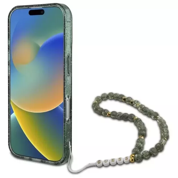 Guess IML Glitter With Pearl Strap MagSafe case for iPhone 16 Plus - green 3