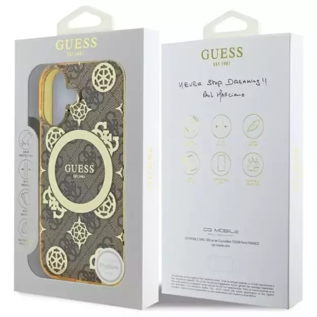 Guess IML Peony On 4G Background MagSafe iPhone 16 Case - Brown 7