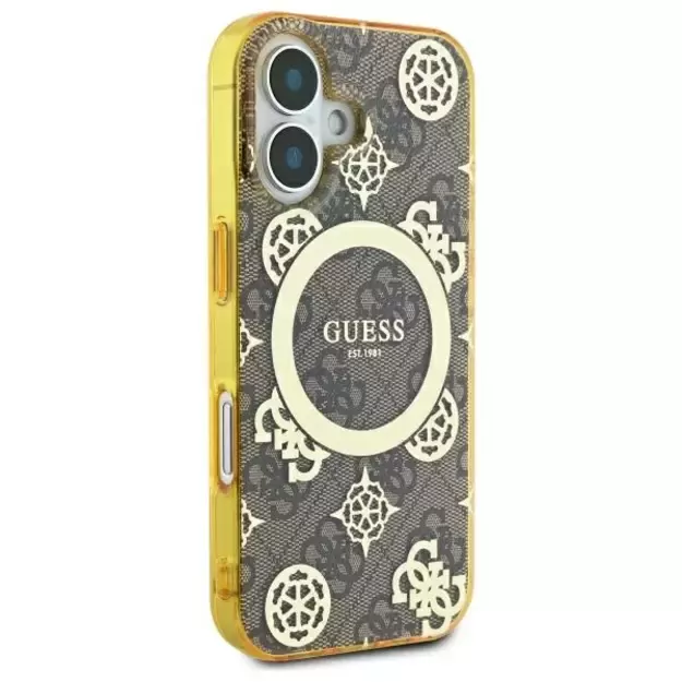 Guess IML Peony On 4G Background MagSafe iPhone 16 Case - Brown 3