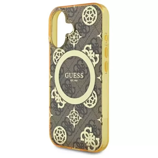 Guess IML Peony On 4G Background MagSafe iPhone 16 Case - Brown 5