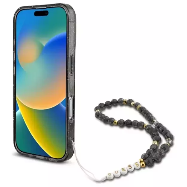 Guess IML Glitter With Pearl Strap MagSafe case for iPhone 16 - black 9