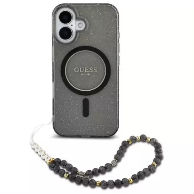 Guess IML Glitter With Pearl Strap MagSafe case for iPhone 16 - black 7
