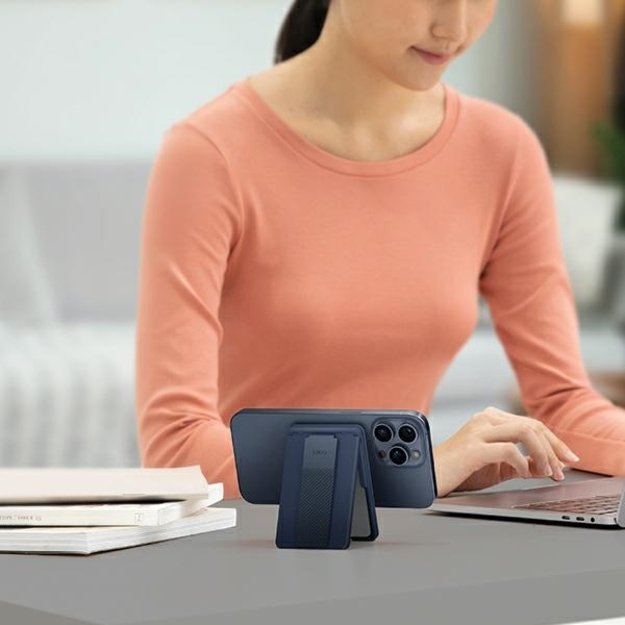 Uniq Heldro ID magnetic wallet with support and band - navy blue 8