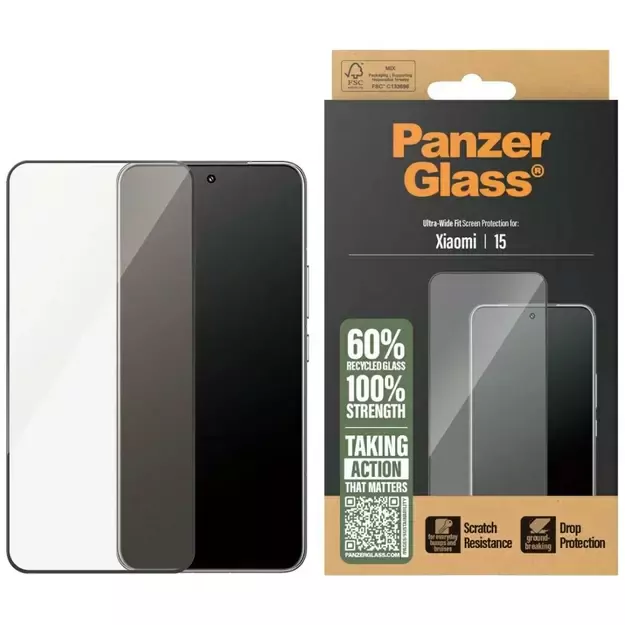 PanzerGlass Ultra-Wide Fit tempered glass w. Black Frame for Xiaomi 15