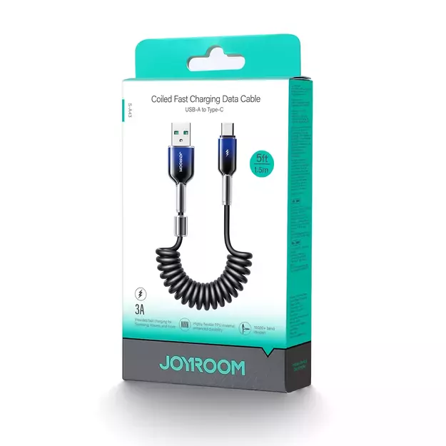 Joyroom S-A43 Crystal-Clear Series 3A USB-A - USB-C spiral cable 1.5m - black 1