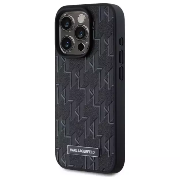 Karl Lagerfeld Leather Monogram Metal Logo MagSafe iPhone 15 Pro Case - Black 1