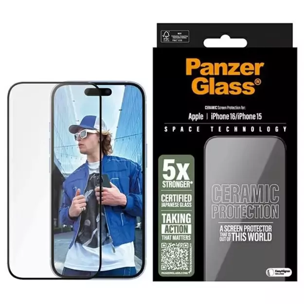 PanzerGlass Ceramic Screen Protector iPhone 16 6.1&quot  Ultra-Wide Fit 2853
