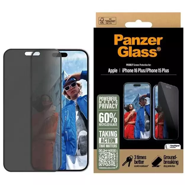 PanzerGlass Privacy Screen Protector iPhone 16 Plus 6.7&quot  Ultra-Wide Fit P2863
