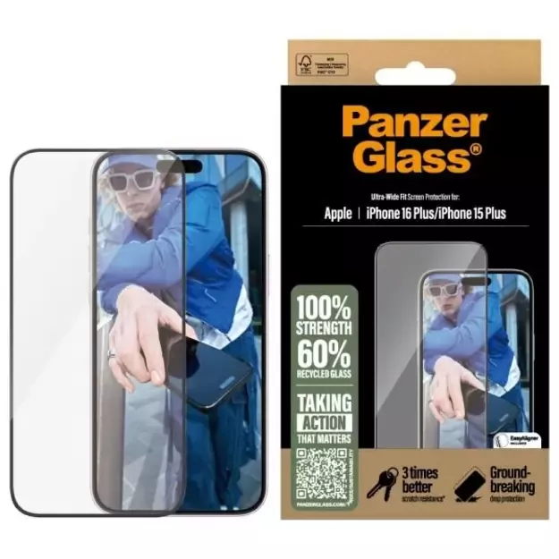 PanzerGlass Screen Protector iPhone 16 Plus 6.7&quot  Ultra-Wide Fit 2863
