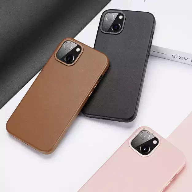 Dux Ducis Grit Leather Case for iPhone 14 Plus Elegant Faux Leather Cover (MagSafe Compatible) Brown 5