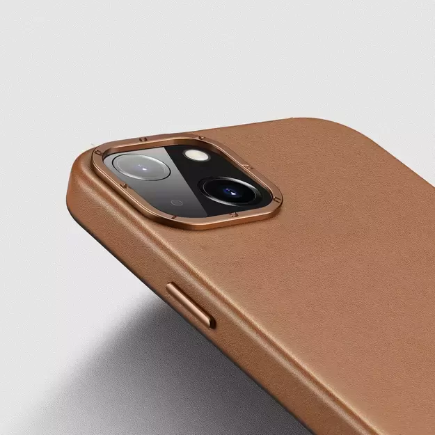 Dux Ducis Grit Leather Case for iPhone 14 Plus Elegant Faux Leather Cover (MagSafe Compatible) Brown 7