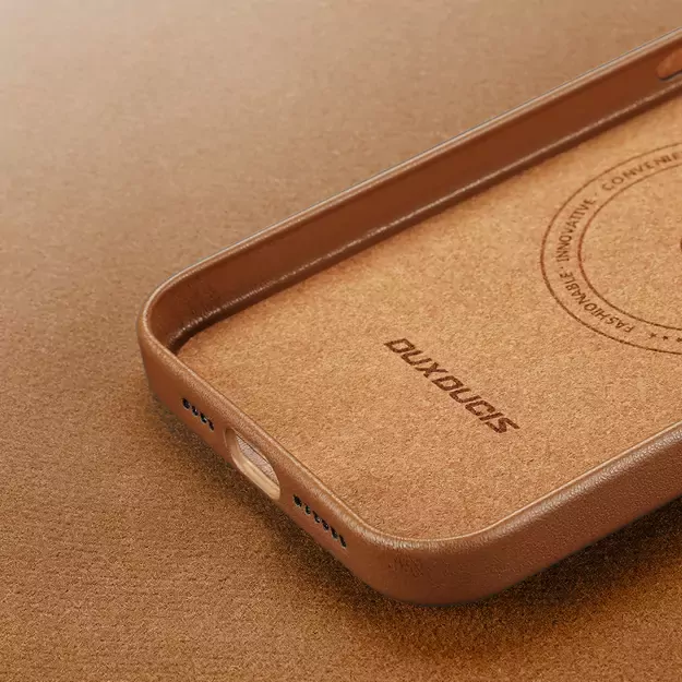 Dux Ducis Grit Leather Case for iPhone 14 Plus Elegant Faux Leather Cover (MagSafe Compatible) Brown 9