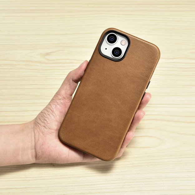 iCarer Oil Wax Premium Leather Case iPhone 14 Plus Magnetic Leather Case with MagSafe Brown (WMI14220703-TN) 1