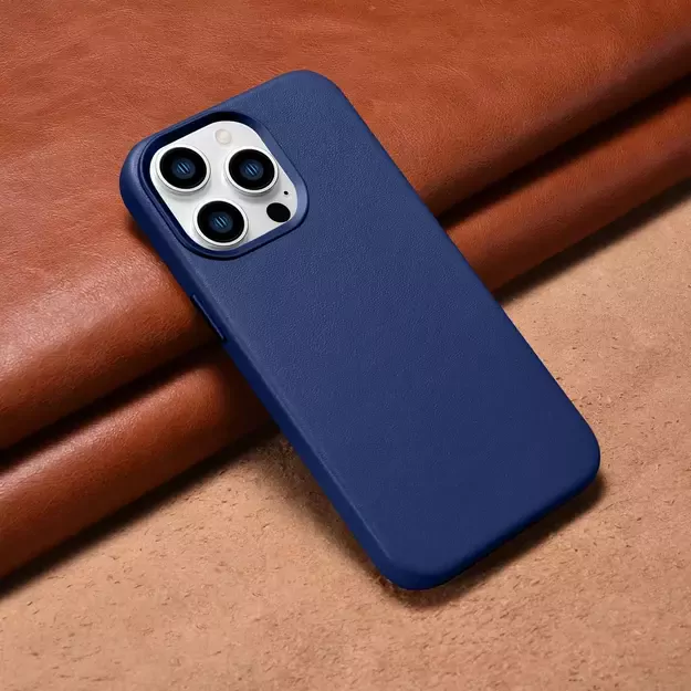 iCarer Case Leather Cover Genuine Leather Case for iPhone 14 Pro Max blue (WMI14220708-BU) (MagSafe compatible) 16