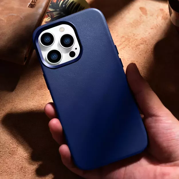 iCarer Case Leather Cover Genuine Leather Case for iPhone 14 Pro Max blue (WMI14220708-BU) (MagSafe compatible) 20