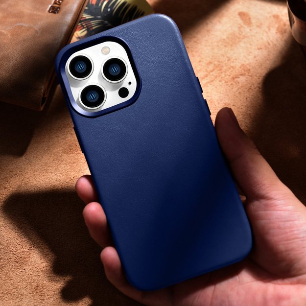 iCarer Case Leather Cover Genuine Leather Case for iPhone 14 Pro Max blue (WMI14220708-BU) (MagSafe compatible) 37