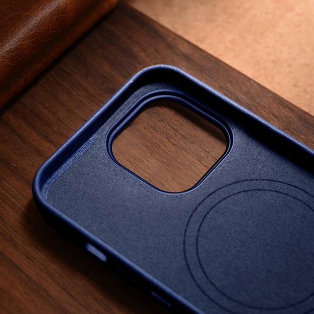 iCarer Case Leather Cover Genuine Leather Case for iPhone 14 Pro Max blue (WMI14220708-BU) (MagSafe compatible) 39