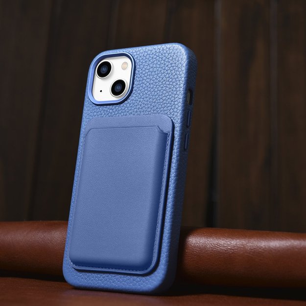 iCarer Litchi Premium Leather Case iPhone 14 Plus Magnetic Leather Case with MagSafe Light Blue (WMI14220711-LB) 35